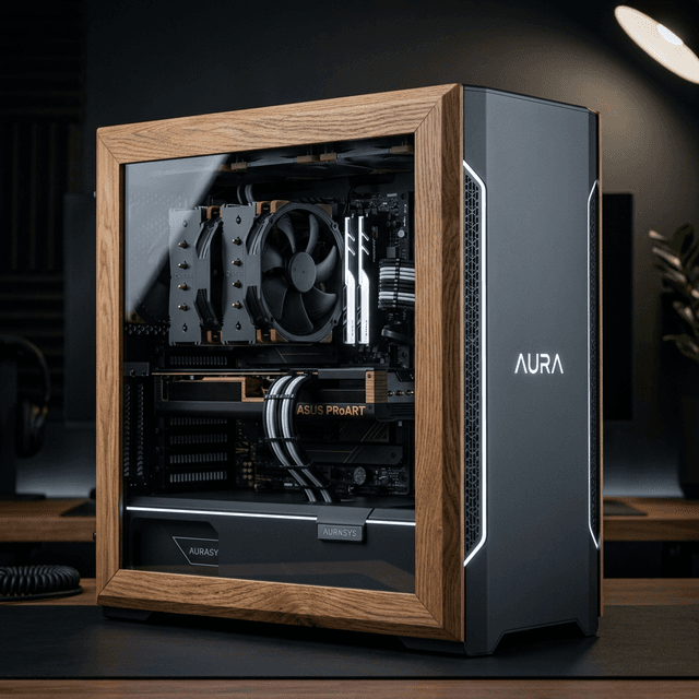Premium ASMBLY workstation with oak wood accents